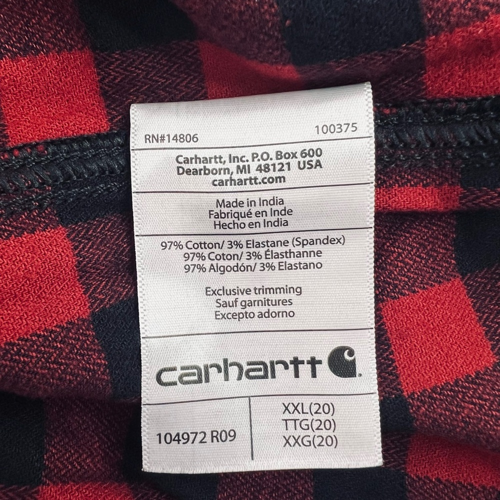 Carhartt Shirt Women's Flannel Rugged Flex Loose Buffalo Plaid Red Size 2XL - Picture 11 of 11